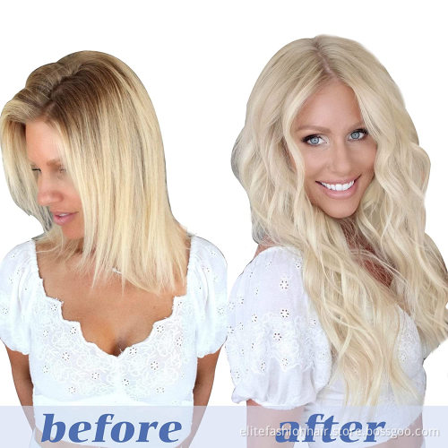 Double drawn virgin russian clip in hair extensions Straight Human Clip in Hair extension for Women clip in hair extensions